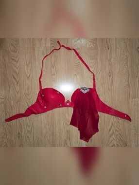 Sharifwear Dina Belly Dance Bra Red Faux Assuit - Rhinestones - NWOT Flawed
